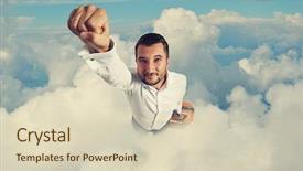  Presentation with super hero - Presentation design featuring super hero businessman with suitcase background and a soft green colored foreground