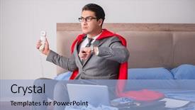  Presentation with super hero - Colorful PPT theme enhanced with super hero businesswoman working backdrop and a  colored foreground