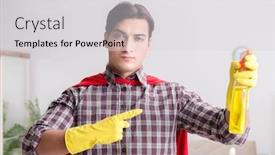  Presentation with super hero - Presentation having super-hero-cleaner-doing-housework background and a light gray colored foreground