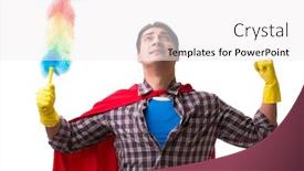 Presentation with super hero - Cool new slides with super hero cleaner isolated on white backdrop and a white colored foreground