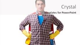  Presentation with super hero - PPT theme featuring super hero cleaner isolated on white background and a white colored foreground