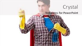  Presentation with hero - Slides having super hero cleaner isolated on white background and a light gray colored foreground