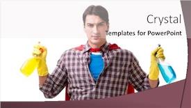  Presentation with hero - PPT theme with super hero cleaner isolated on white background and a white colored foreground