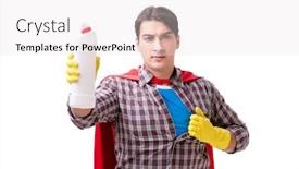  Presentation with super hero - Beautiful presentation theme featuring super hero cleaner isolated on white backdrop and a sky blue colored foreground