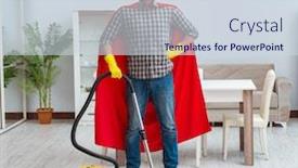  Presentation with super hero - Audience pleasing theme consisting of super-hero-cleaner-working backdrop and a sky blue colored foreground