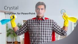  Presentation with hero - Colorful presentation design enhanced with super-hero-cleaner-working backdrop and a light gray colored foreground