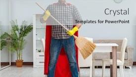  Presentation with hero - Audience pleasing slide set consisting of super-hero-cleaner-working backdrop and a light gray colored foreground