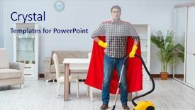  Presentation with super hero - Colorful theme enhanced with super hero cleaner working at home backdrop and a sky blue colored foreground