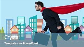  Presentation with super man - Beautiful slide deck featuring super hero costume running backdrop and a teal colored foreground