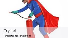  Presentation with fire extinguisher - Slide deck with super-hero-fireman-holding-fire background and a white colored foreground