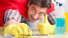  Presentation with hero - Slide set featuring super-hero-husband-cleaning-floor background and a yellow colored foreground