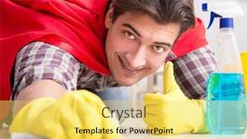  Presentation with super hero - Slide deck consisting of super-hero-husband-cleaning-floor background and a yellow colored foreground