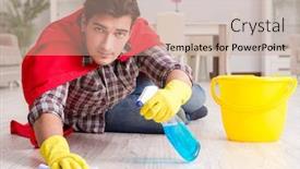  Presentation with super hero - PPT theme enhanced with super-hero-husband-cleaning-floor background and a coral colored foreground
