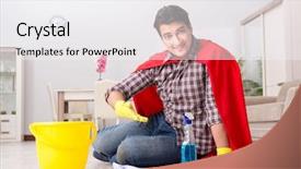 Presentation with super hero - Amazing slide deck having super hero husband cleaning floor backdrop and a white colored foreground