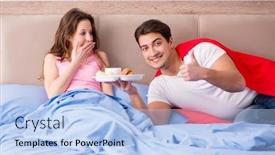  Presentation with super hero - Audience pleasing PPT theme consisting of super-hero-husband-in-bed backdrop and a light blue colored foreground