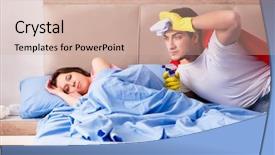  Presentation with super hero - PPT theme consisting of super hero husband in bed background and a soft green colored foreground