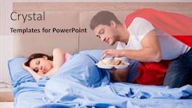  Presentation with super hero - Audience pleasing PPT theme consisting of super hero husband in bed backdrop and a coral colored foreground