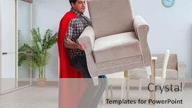  Presentation with hero - Cool new slides with super-hero-moving-furniture backdrop and a light gray colored foreground