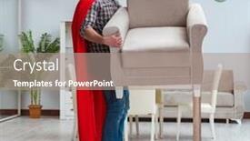  Presentation with hero - Audience pleasing slides consisting of super-hero-moving-furniture backdrop and a coral colored foreground