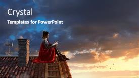  Presentation with super hero - Beautiful presentation theme featuring super hero on roof mixed backdrop and a ocean colored foreground
