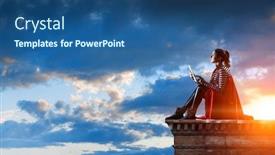  Presentation with super hero - Cool new presentation theme with super-hero-on-roof-mixed backdrop and a ocean colored foreground
