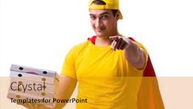  Presentation with pizza delivery - Cool new PPT theme with super-hero-pizza-delivery-guy backdrop and a gold colored foreground