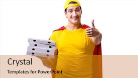  Presentation with pizza delivery - Slide set enhanced with super hero pizza delivery guy background and a gold colored foreground