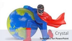  Presentation with world globe earth - Presentation design featuring super-hero-protect-the-world background and a light blue colored foreground