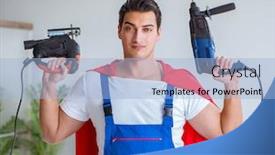  Presentation with super hero - Presentation design consisting of super-hero-repairman-working background and a light blue colored foreground