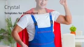  Presentation with super hero - Colorful presentation theme enhanced with super-hero-repairman-working backdrop and a lemonade colored foreground