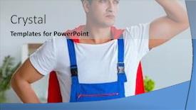  Presentation with super hero - Audience pleasing presentation consisting of super-hero-repairman-working backdrop and a light gray colored foreground