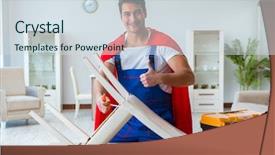  Presentation with super hero - Presentation theme with super hero repairman working at home background and a sky blue colored foreground