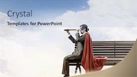  Presentation with hero - Amazing slide deck having super hero sitting on bench and looking in spyglass backdrop and a light blue colored foreground