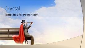  Presentation with super hero - Amazing presentation having super hero sitting on bench and looking in spyglass backdrop and a light blue colored foreground