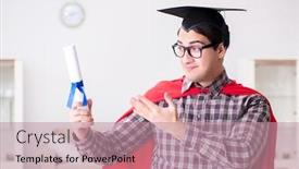  Presentation with super hero - Cool new PPT layouts with super hero student graduating wearing mortar board cap backdrop and a coral colored foreground