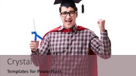  Presentation with hero - Presentation design featuring super hero student graduating wearing mortar board cap isolated background and a violet colored foreground