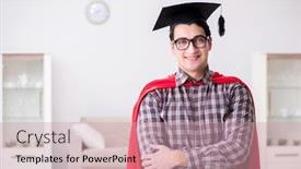  Presentation with hero - Beautiful theme featuring super hero student wearing mortarboard in a red cloak backdrop and a coral colored foreground