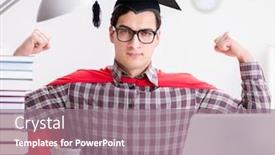 Presentation with super hero - Amazing presentation theme having super-hero-student-wearing backdrop and a gray colored foreground