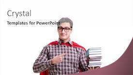  Presentation with super hero - Cool new theme with super-hero-student-with-books backdrop and a white colored foreground