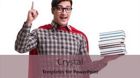  Presentation with super hero - Theme featuring super-hero-student-with-books background and a violet colored foreground
