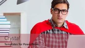  Presentation with super hero - Cool new theme with super-hero-student-with-books backdrop and a red colored foreground