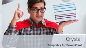  Presentation with super hero - Slide deck enhanced with super-hero-student-with-books background and a sky blue colored foreground