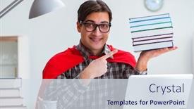  Presentation with super hero - Audience pleasing slides consisting of super-hero-student-with-books backdrop and a sky blue colored foreground