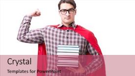  Presentation with super hero - PPT theme enhanced with super hero student with books background and a coral colored foreground