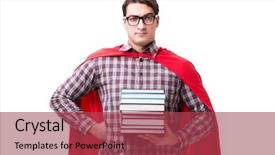  Presentation with super hero - PPT theme having super hero student with books background and a red colored foreground