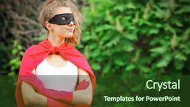  Presentation with girl in red dress - PPT theme having super hero woman - blond girl wearing a red background and a tawny brown colored foreground