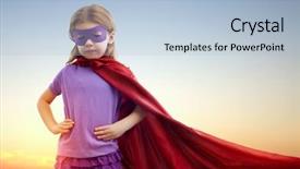  Presentation with children little child girl plays - Amazing slide deck having super heros - little girl plays superhero backdrop and a light blue colored foreground