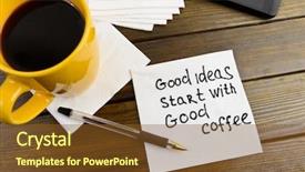  Presentation with cup coffee - PPT theme consisting of super-ideas-start-with-good background and a tawny brown colored foreground