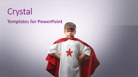  Presentation with super man - PPT layouts featuring super man - child dressed as superhero background and a sky blue colored foreground