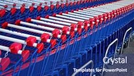  Presentation with supermarket - Audience pleasing PPT theme consisting of detail of a rows of supermarket karts tidy put together backdrop and a navy blue colored foreground
